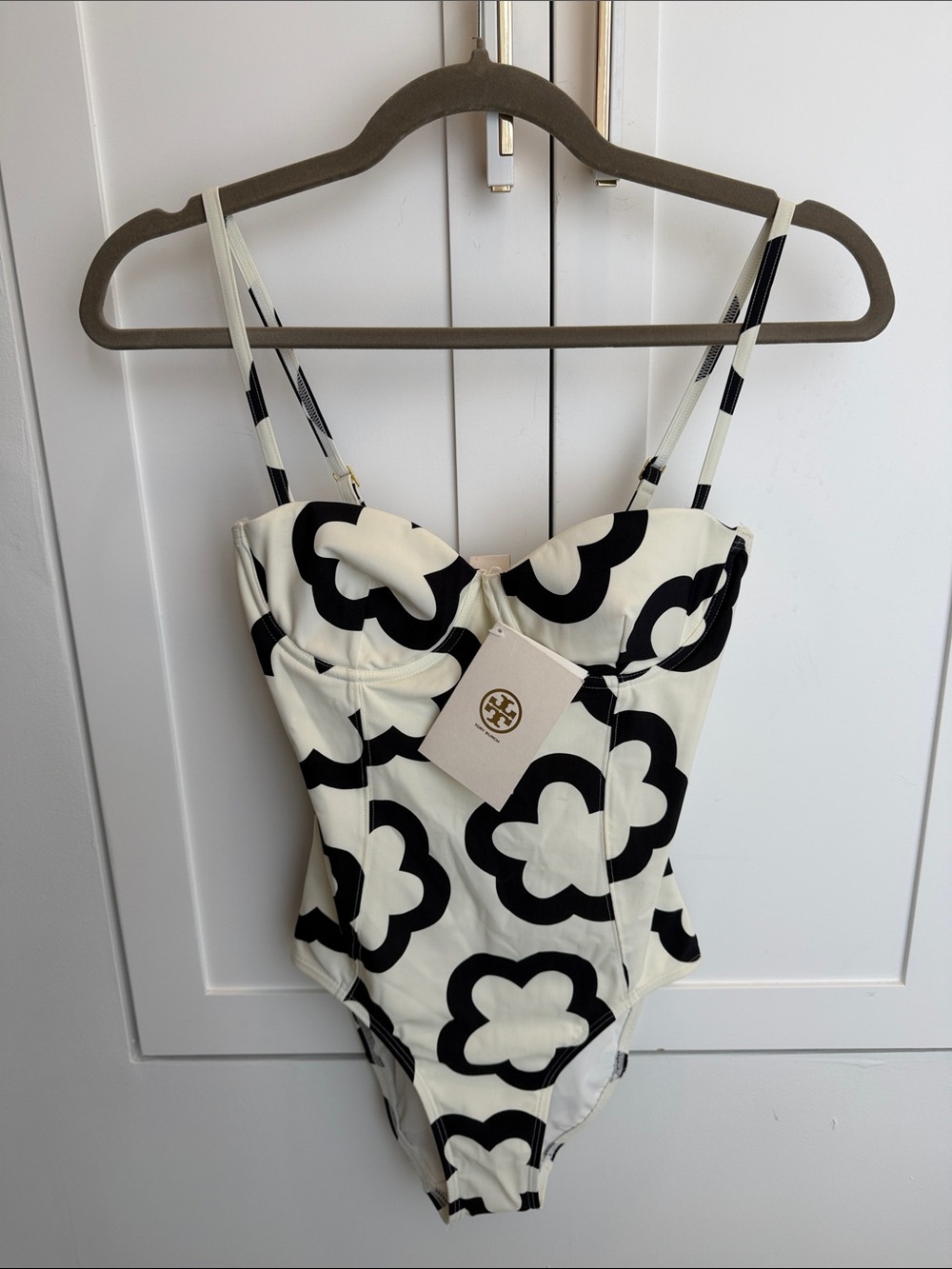 Tory Burch Black & White Floral-Print One-Piece Swimsuit